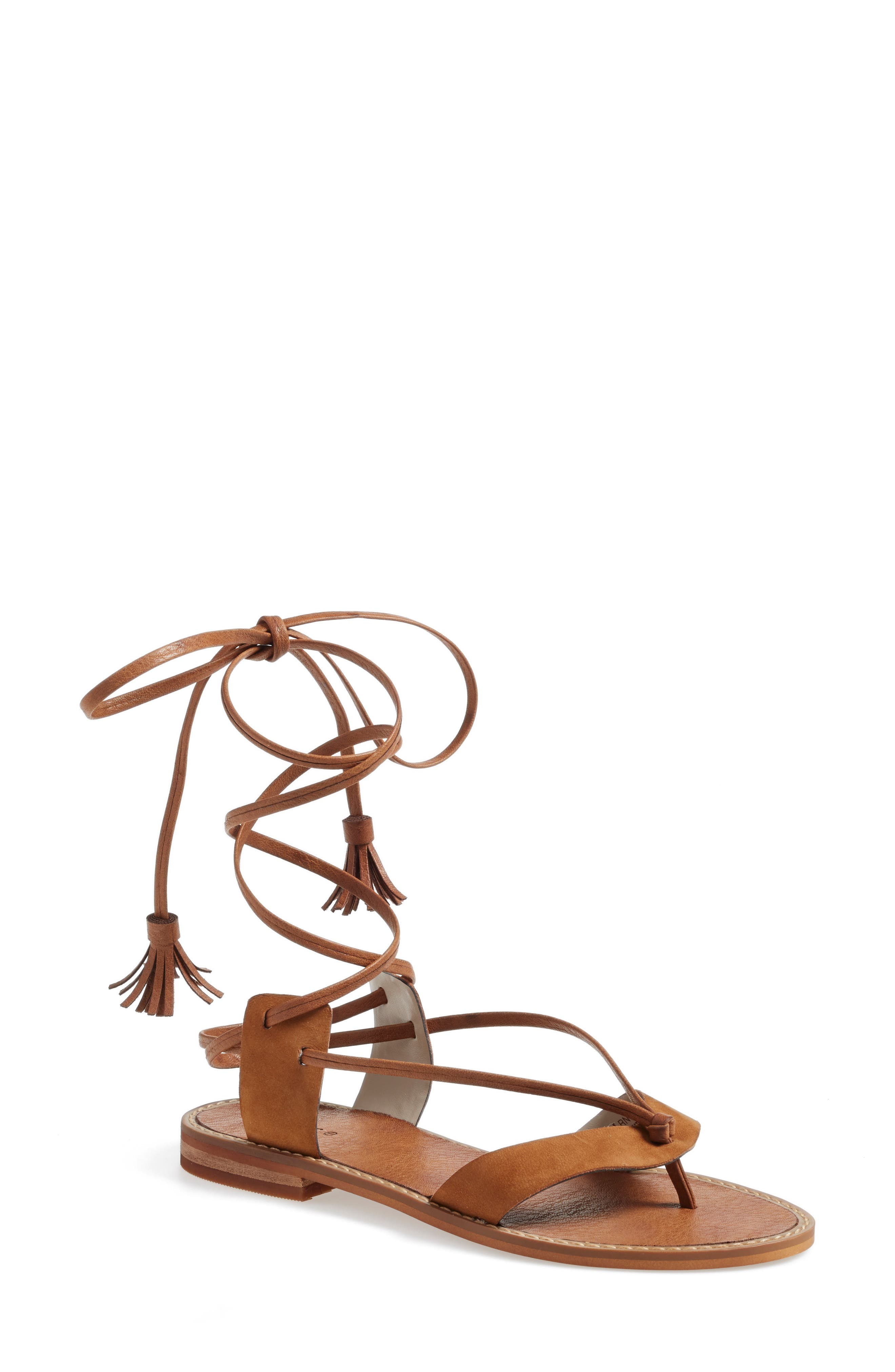 'Avery' Wraparound Strap Sandal, Alternate, color, COGNAC NUBUCK