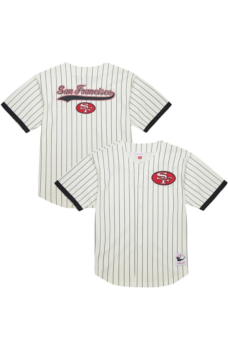 Mitchell & Ness Men's Mitchell & Ness Cream San Francisco 49ers Final Seconds Vintage Logo Mesh Button-Up Shirt, Alternate, color, Cream