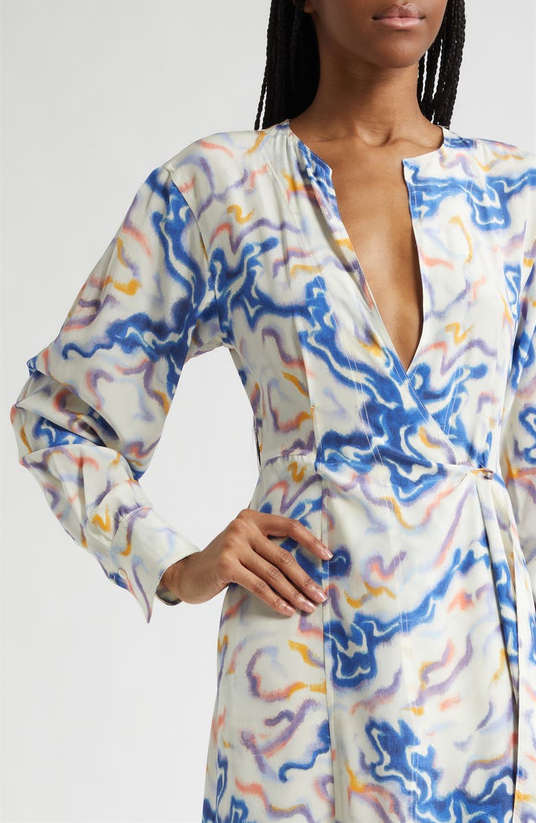 Ulla Johnson Adalyn Ikat Wave Print Long Sleeve Silk Crêpe de Chine Midi Dress, Alternate, color, Prism