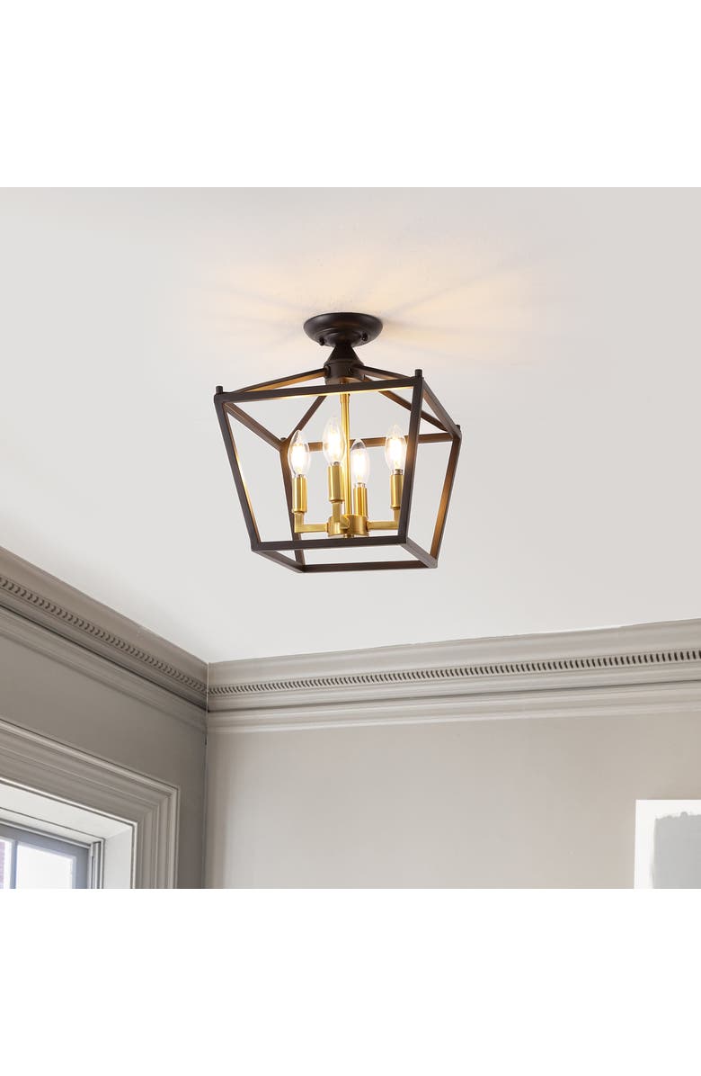 JONATHAN Y Plains 4-Light Iron Modern Farmhouse LED Flush Mount, Alternate, color, Oil Rubbed Bronze/Brass Gold