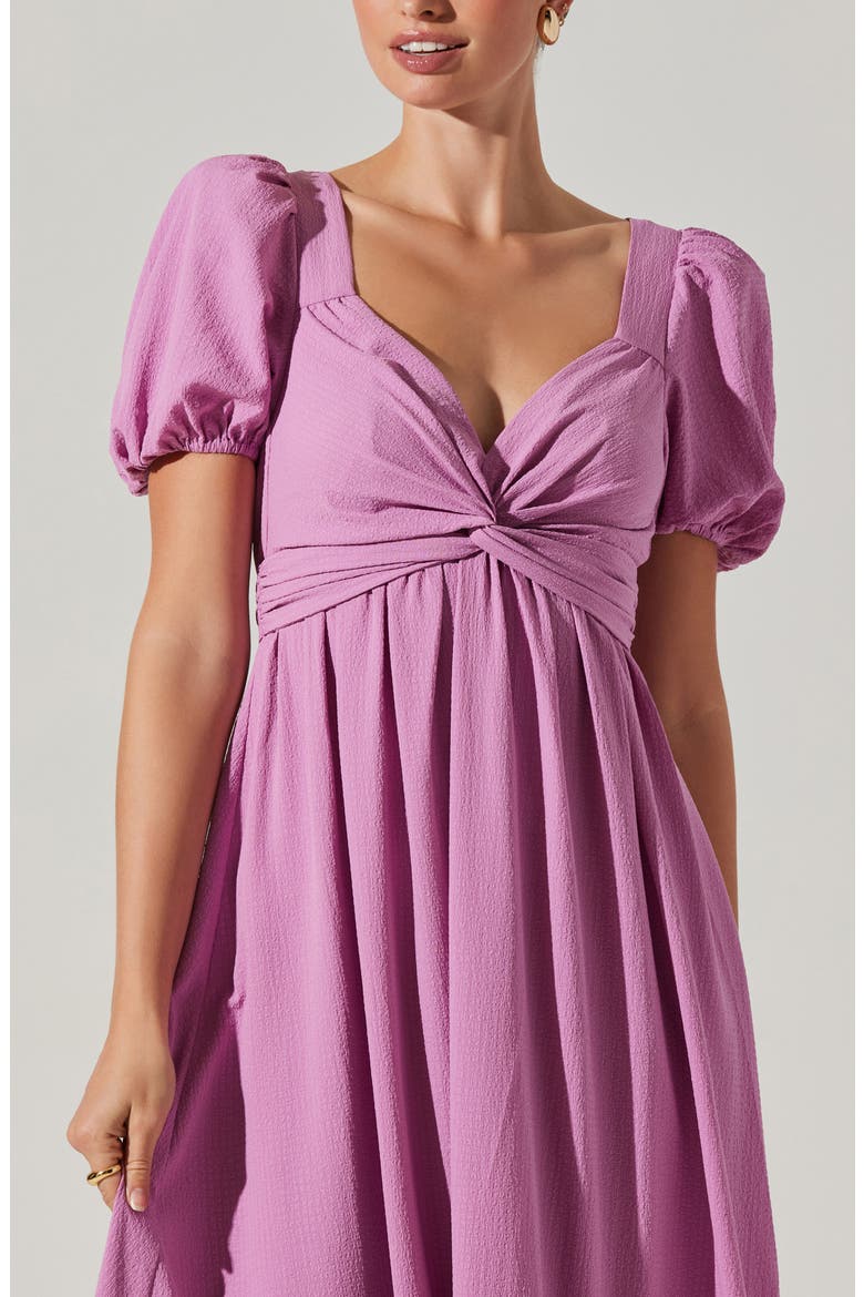 Tie Back Puff Sleeve Midi Dress, Alternate, color, ORCHID