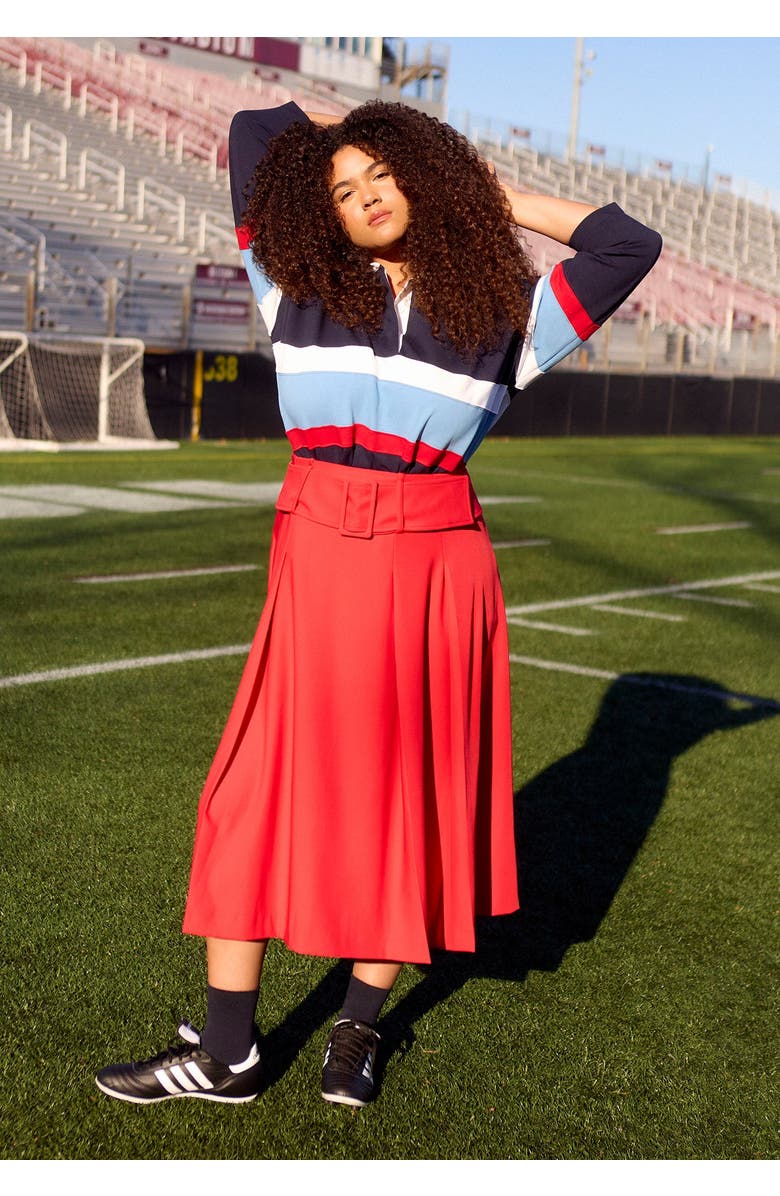 ELOQUII Pleated Belted Midi Skirt, Main, color, Red