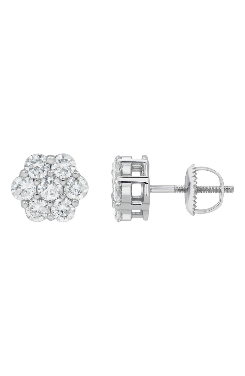 LuvMyJewelry Lab Grown Diamond Floral Cluster Stud Earrings, Main, color, 14K White Gold