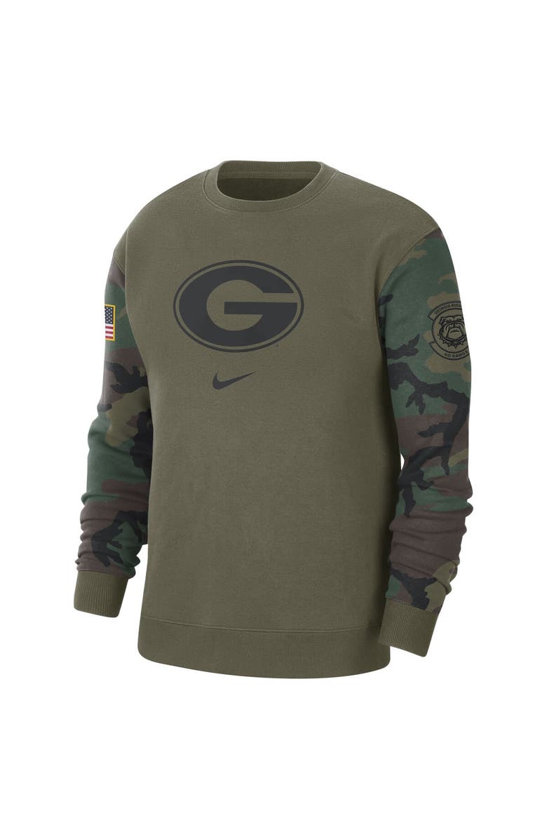 Nike Men's Nike Olive Georgia Bulldogs Military Pack Club Pullover Sweatshirt, Alternate, color,