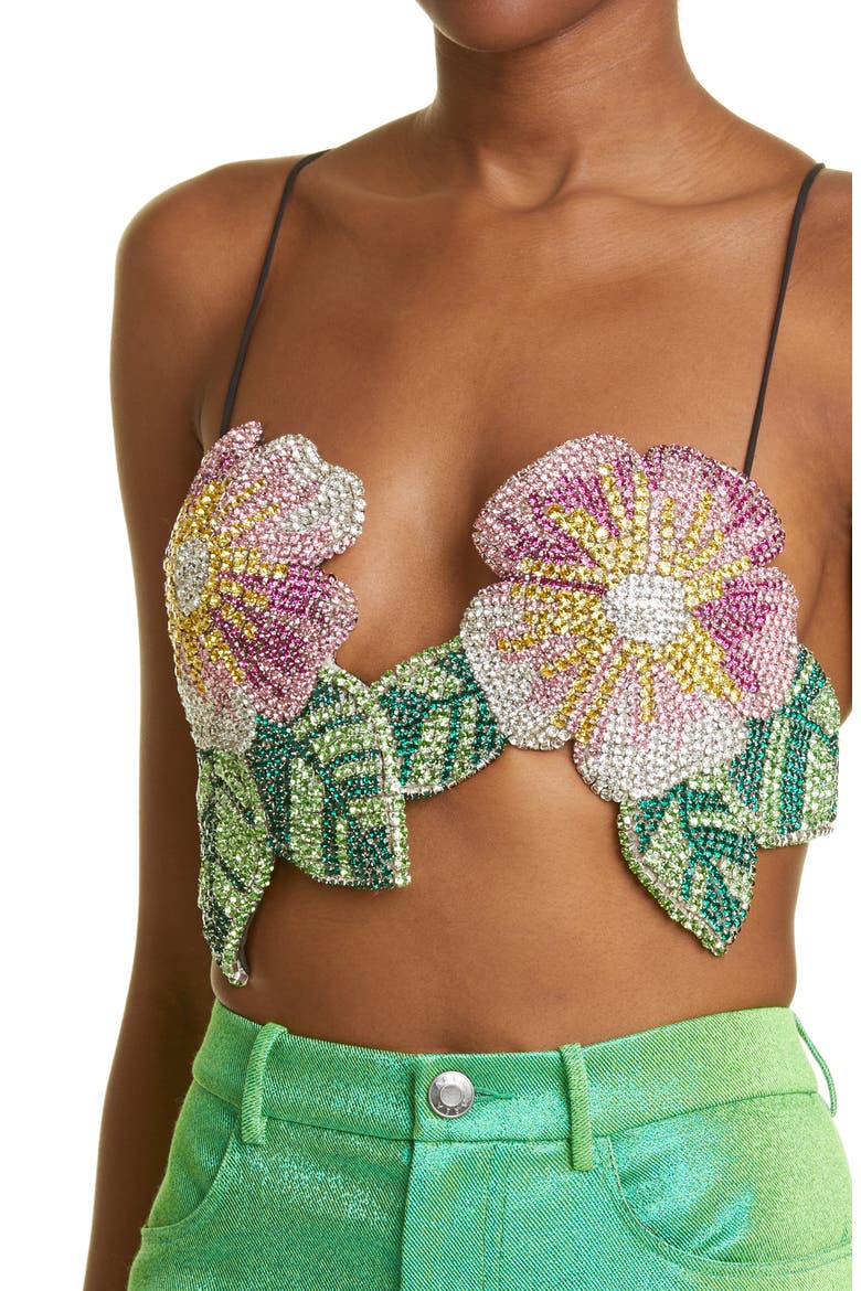 Embroidered Crystal Flower Crop Top, Alternate, color, MULTI