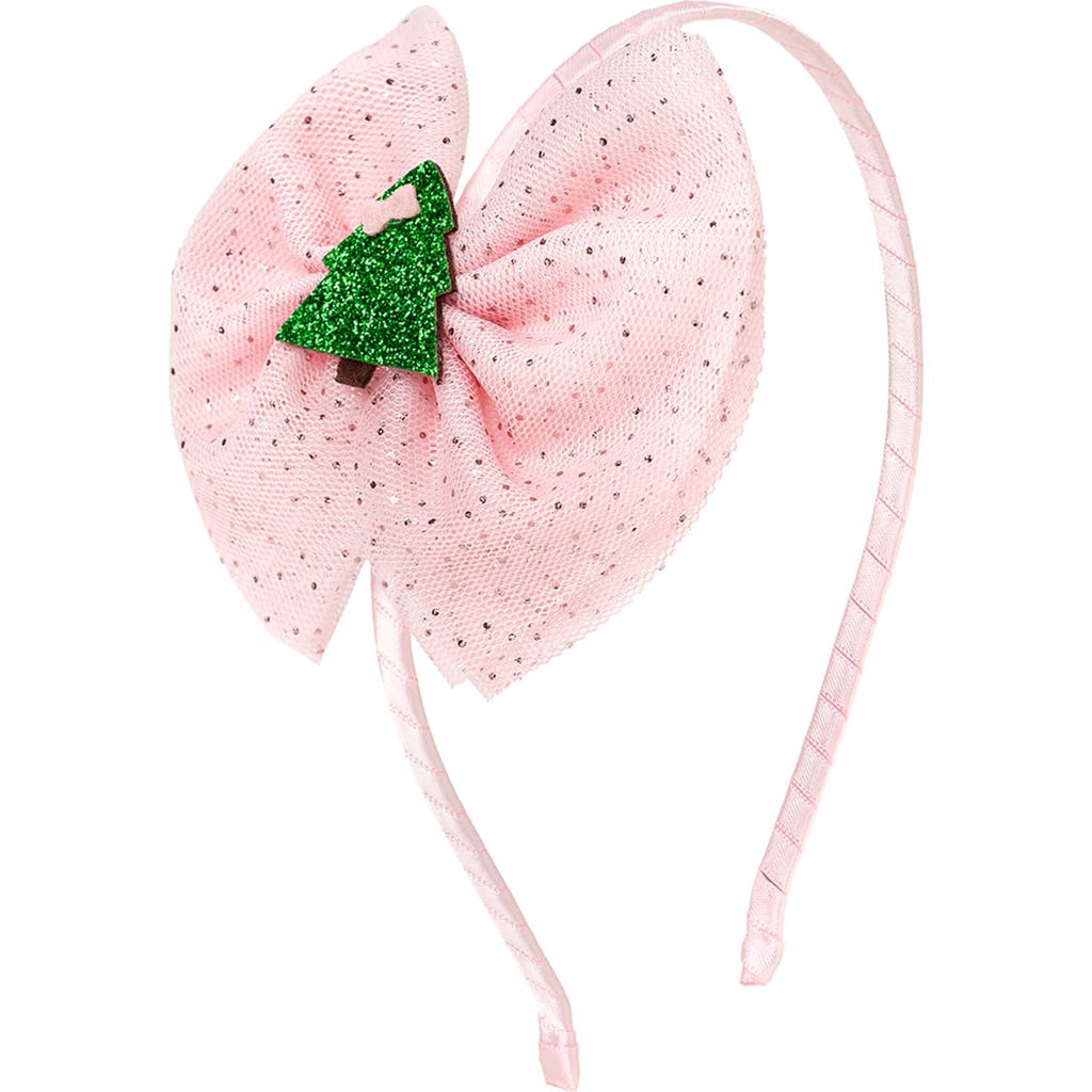 Sweet Wink Christmas Tree Tulle Bow Headband In Pink