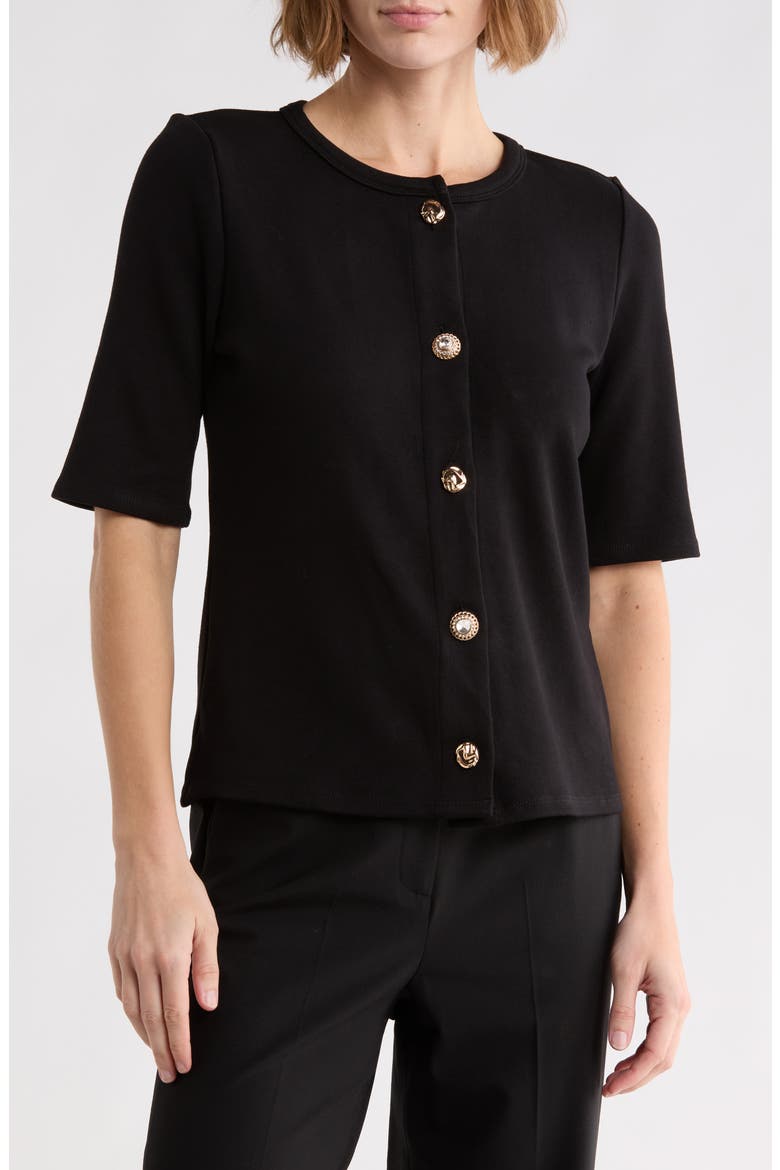 Milano Knit Short Sleeve Cardigan, Main, color, BLACK