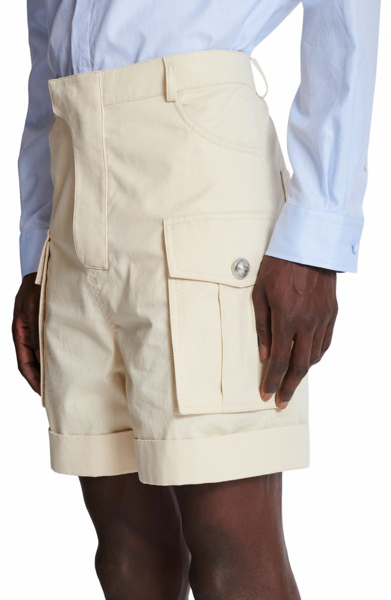 Balmain Cotton Cargo Bermuda Shorts, Alternate, color, Beige