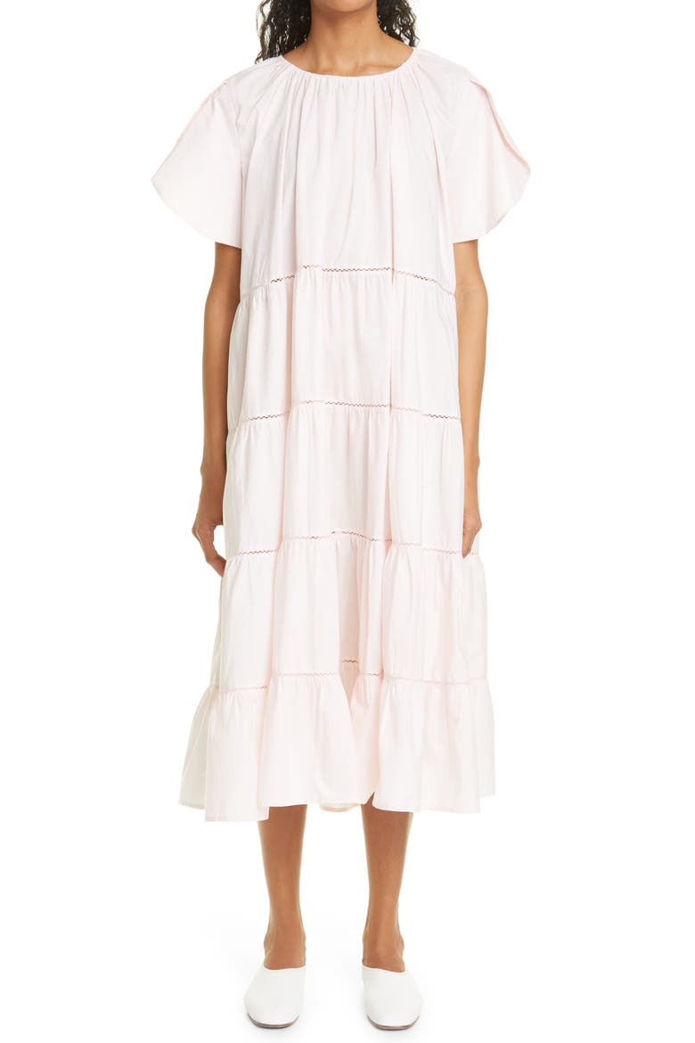 Alegre Tiered Pima Cotton Poplin Midi Dress, Main, color, LIGHT PINK
