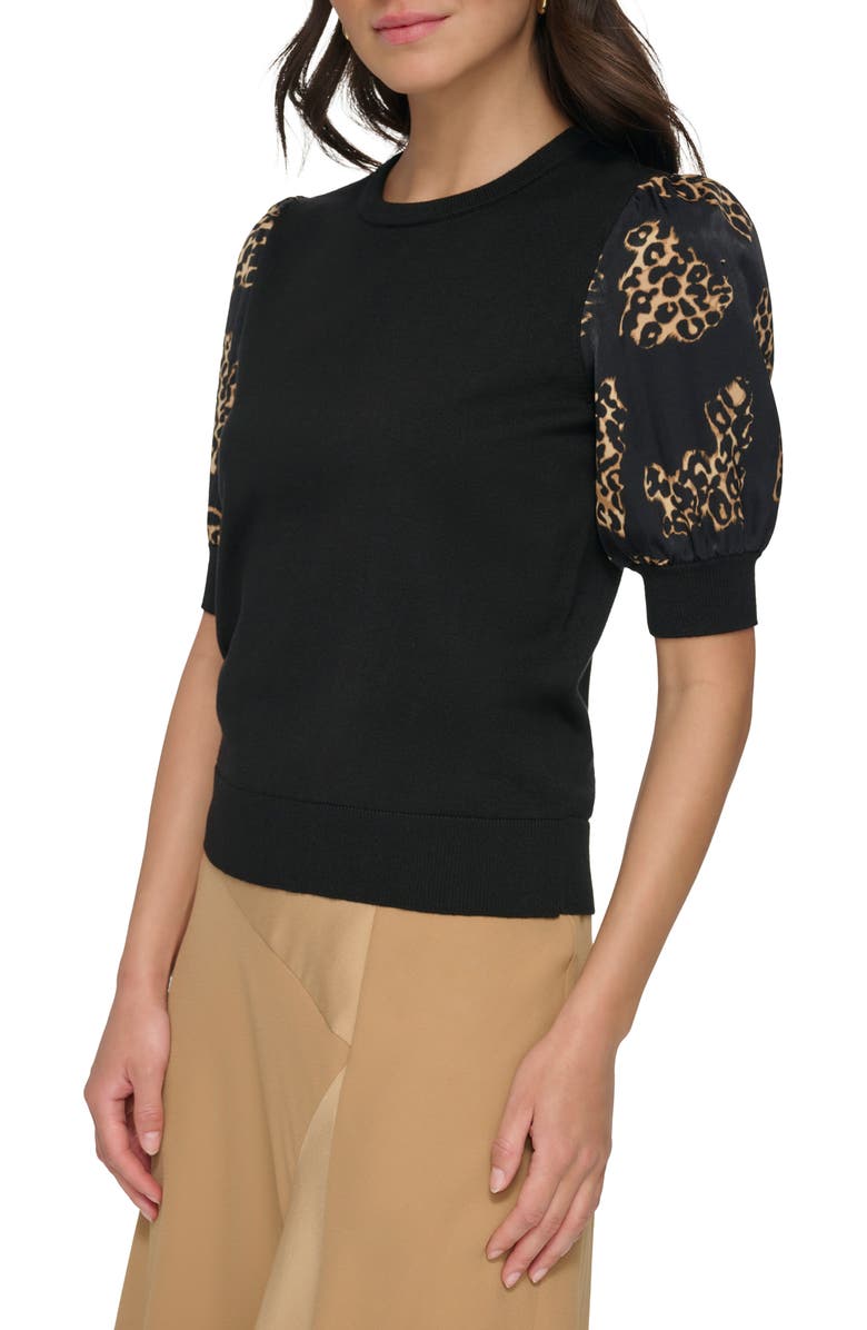 DKNY Mixed Media Puff Sleeve Sweater, Alternate, color,