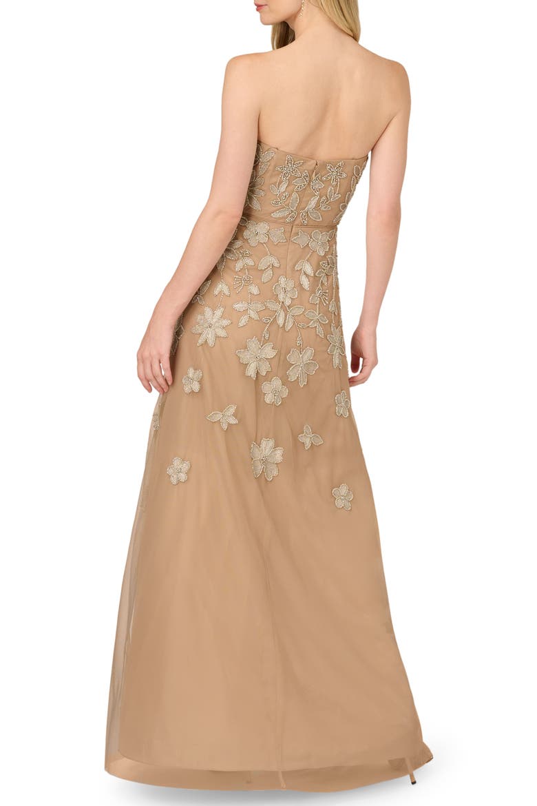 Beaded Strapless Mesh Fit & Flare Ballgown, Alternate, color, TAUPE/ PINK