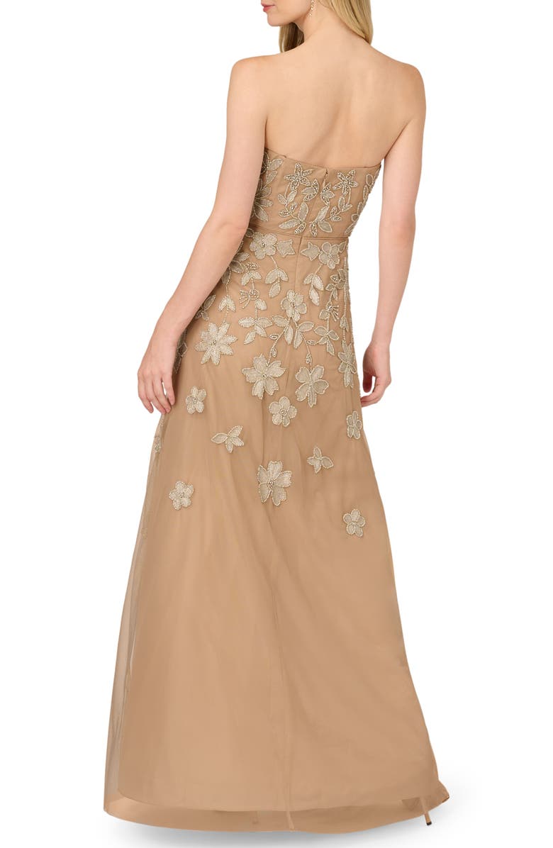 Adrianna Papell Beaded Strapless Mesh Fit & Flare Ballgown, Alternate, color, Taupe/ Pink