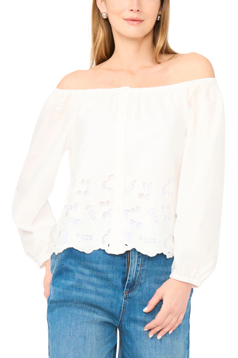 Button-Up Off the Shoulder Top, Main, color, ULTRA WHITE