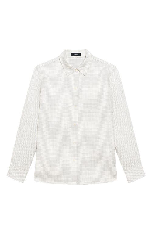 Theory B.mela Houndstooth Linen Blend Button-up Shirt In Neutral
