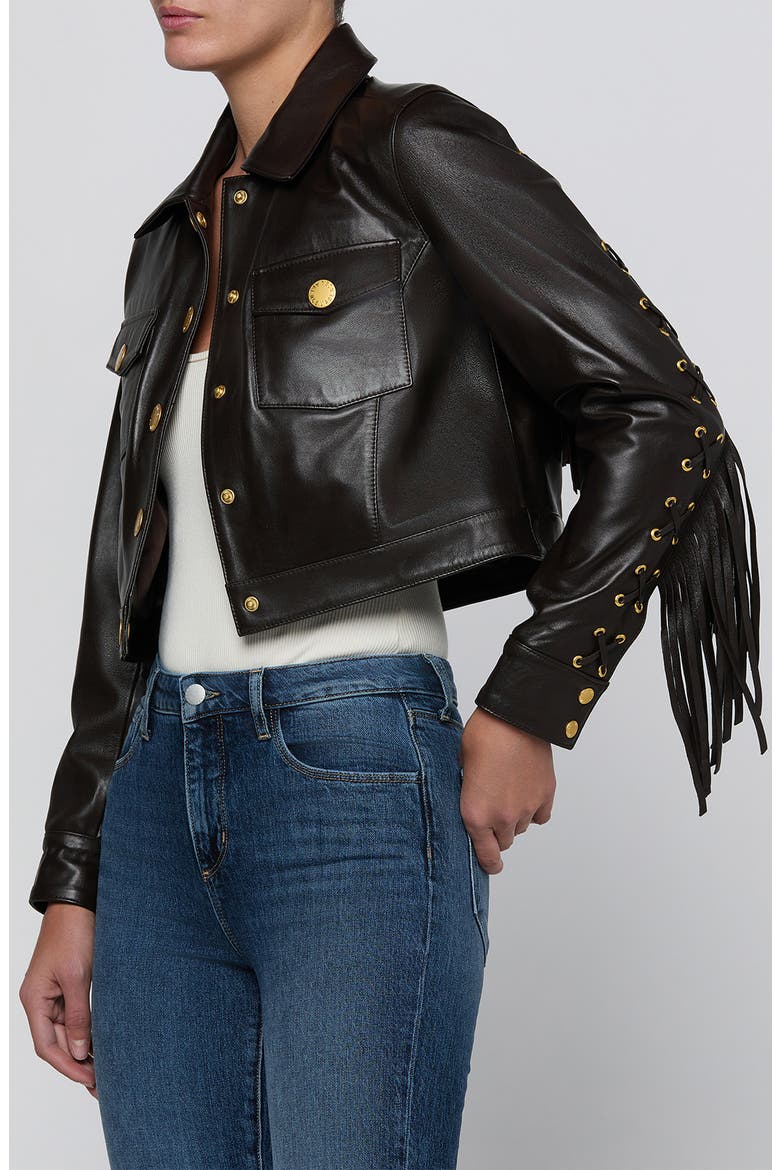 Luci Fringe Leather Jacket, Alternate, color, COFFEE BEAN