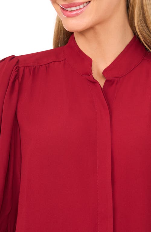 Cece Puff Sleeve Button-up Shirt In Burgundy