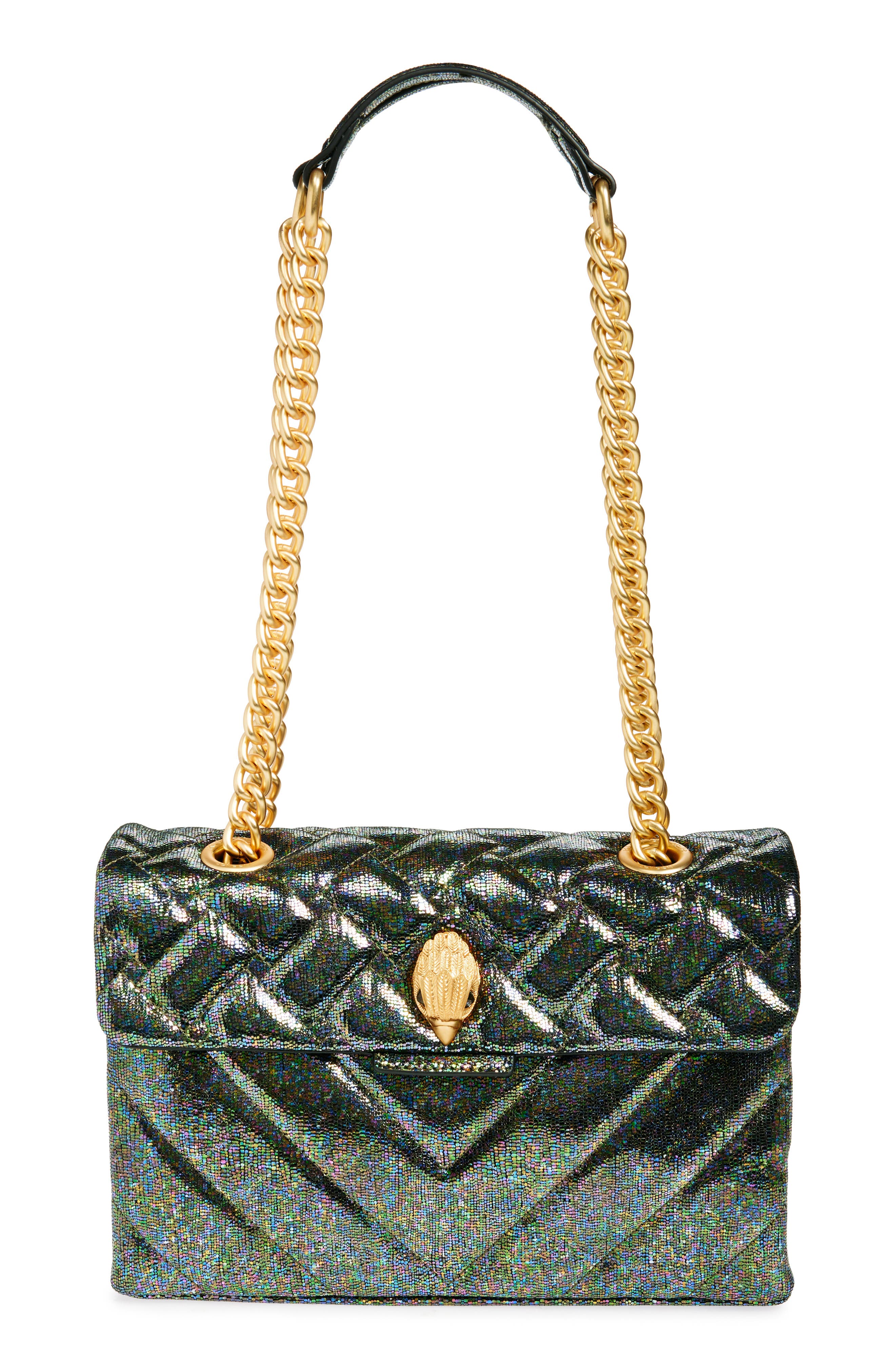 Kurt Geiger London Kensington Quilted Metallic Leather Convertible Shoulder Bag, Main, color, Green Multi