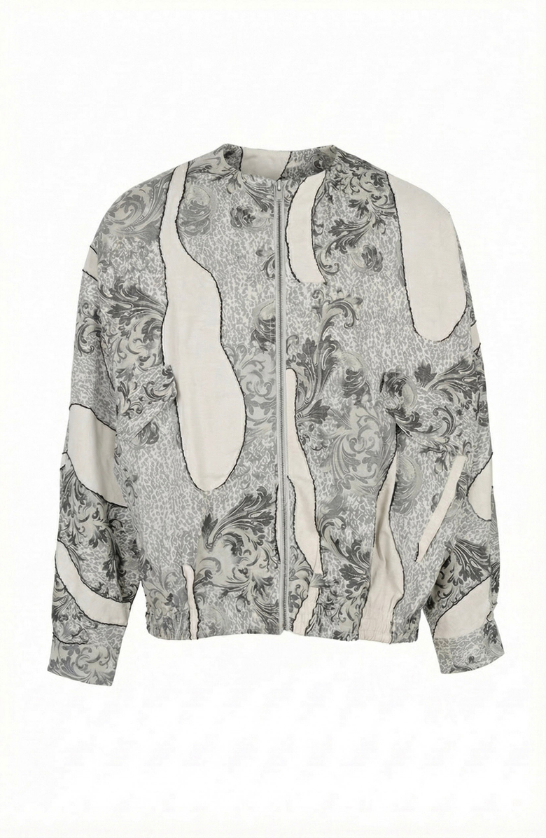 Modenaire Printed Zip Front Jacket, Alternate, color, Ivory / Grey