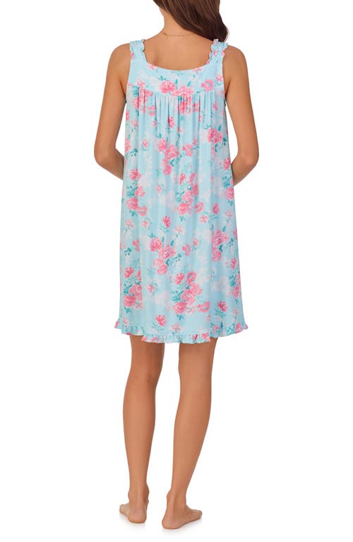 Eileen West Floral Sleeveless Short Jersey Chemise In Aqua Fl