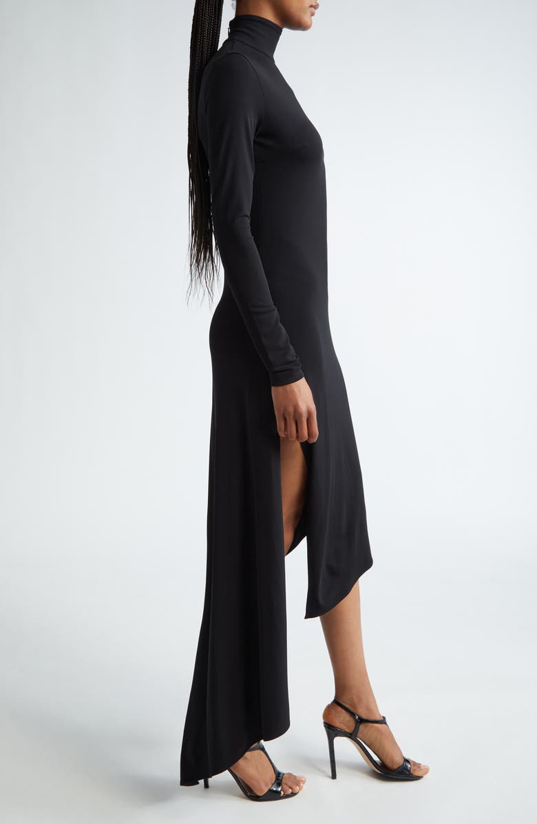 Michael Kors Collection Handkerchief Hem Long Sleeve Knit Dress, Alternate, color, Black