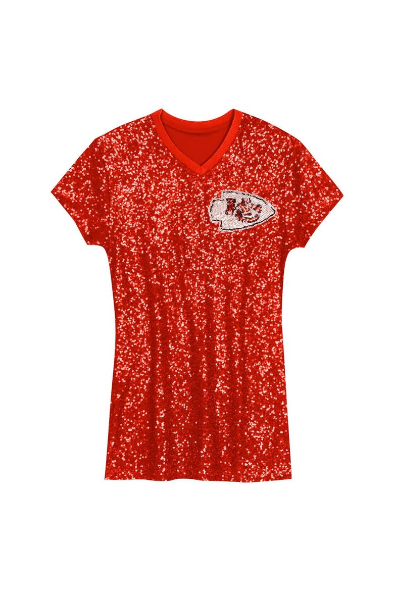 Girls Youth Patrick Mahomes Red Kansas City Chiefs Sequin Player Name & Number V-Neck Dress, Alternate, color, Red