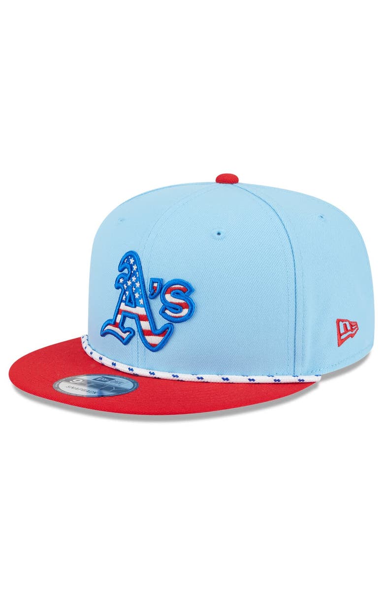 New Era Men's New Era Light Blue/Red Athletics 2025 Fourth of July 9FIFTY Snapback Hat, Main, color, 