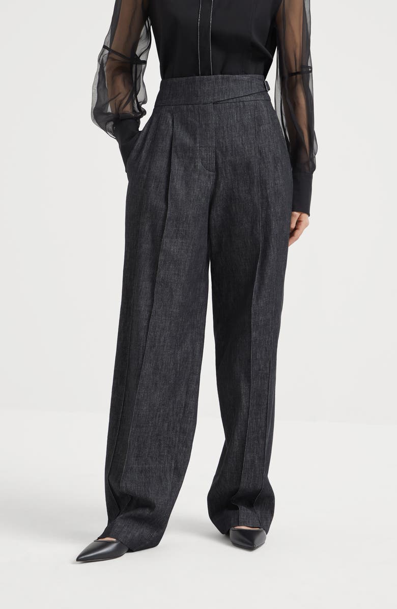 Brunello Cucinelli Cotton denim-effect twill loose tuxedo trousers, Alternate, color, 