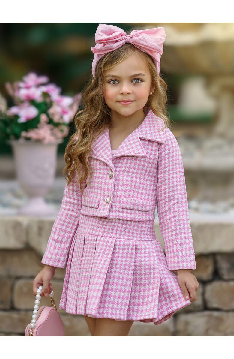 Mia Belle Girls Girls Little Treasure Tweed Matching Blazer and Pleated Skirt Set, Alternate, color, Pink