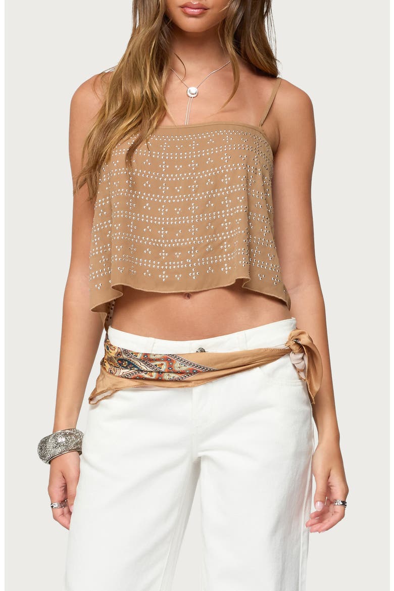 Sunna Studded Crop Top, Main, color, BROWN