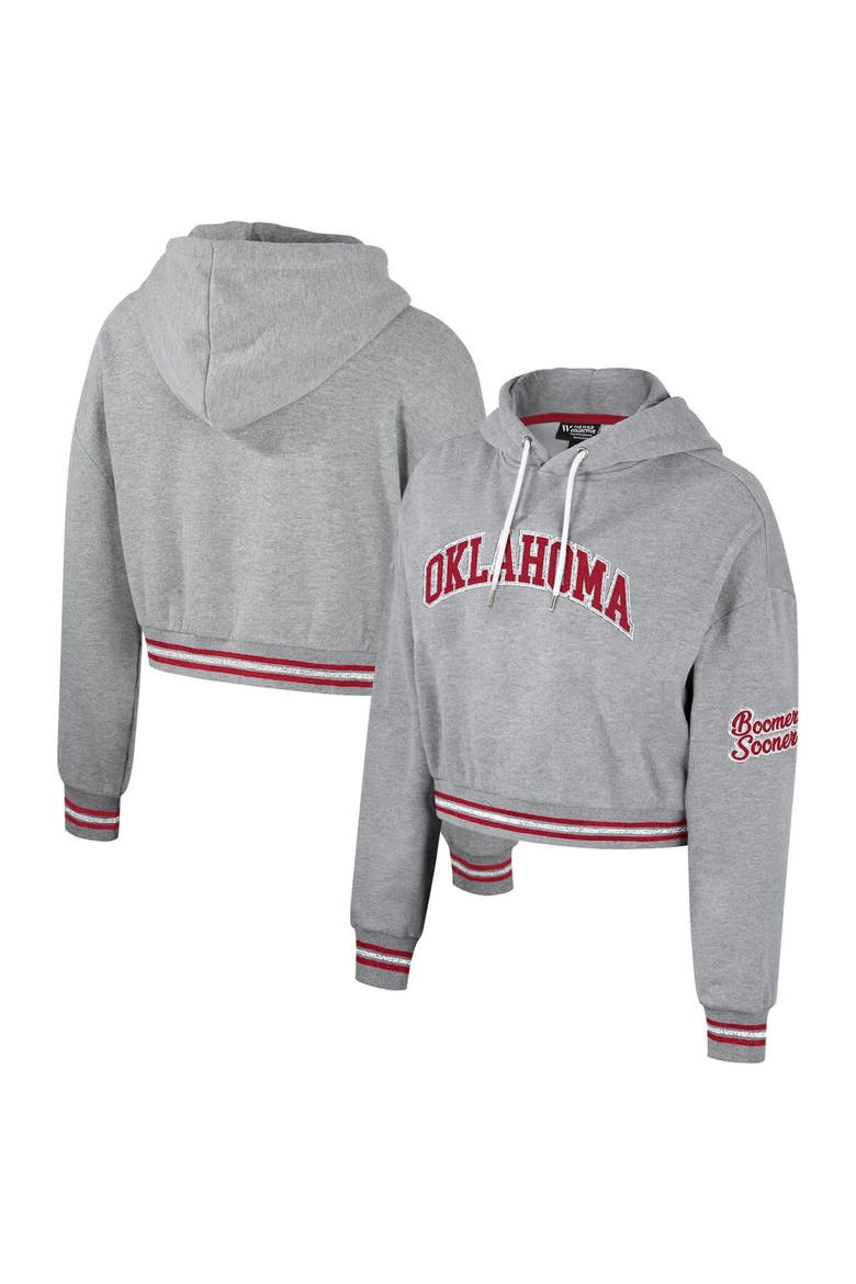 Women's The Wild Collective Heather Gray Oklahoma Sooners Cropped Shimmer Pullover Hoodie, Main, color, Heather Gray