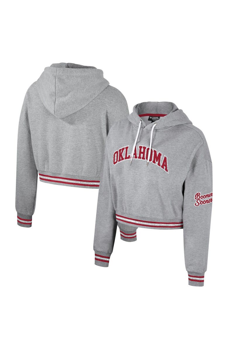 THE WILD COLLECTIVE Women's The Wild Collective Heather Gray Oklahoma Sooners Cropped Shimmer Pullover Hoodie, Main, color, Heather Gray