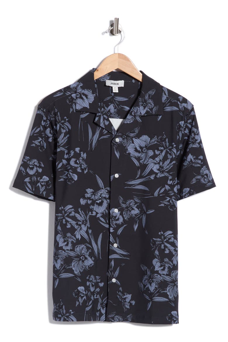 Floral Camp Shirt, Alternate, color, DARK GREY COMBO FLORAL
