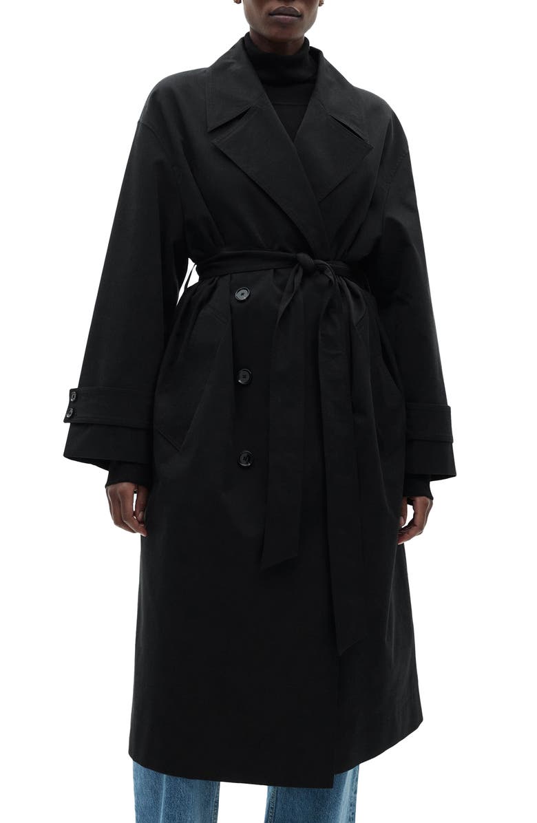 MANGO Oversize Tie Waist Double Breasted Trench Coat, Main, color, 