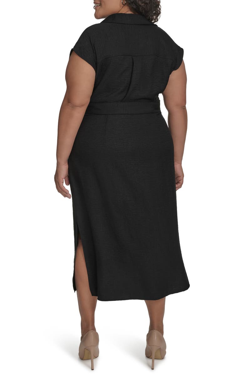 DKNY Cap Sleeve Midi Dress, Alternate, color, Black