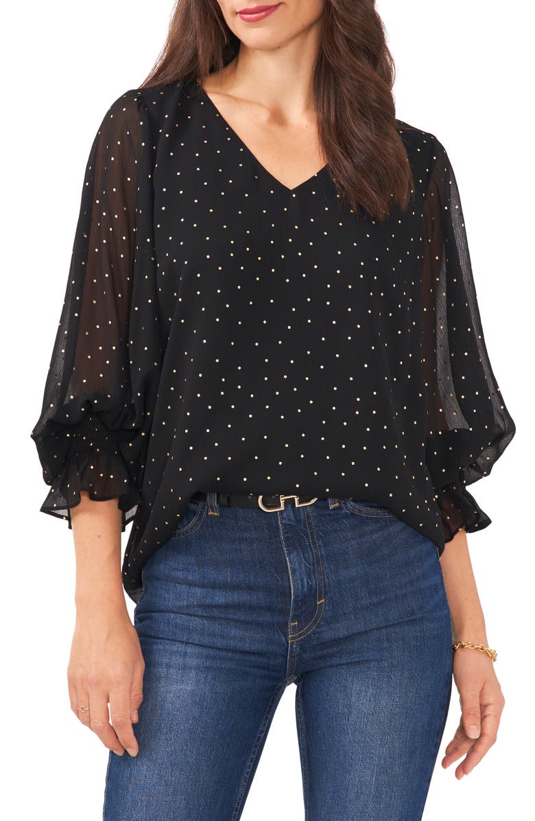 Vince Camuto Polka Dot Balloon Sleeve Blouse, Main, color,