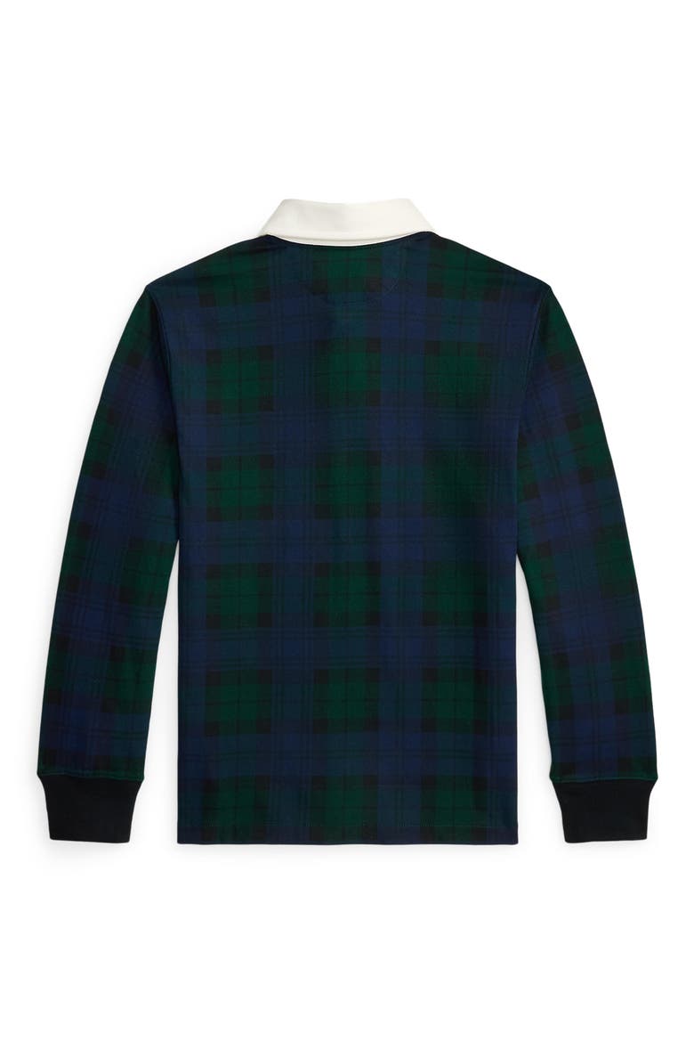Kids' Plaid Long Sleeve Cotton Jersey Rugby Polo, Alternate, color, BLACKWATCH TARTAN