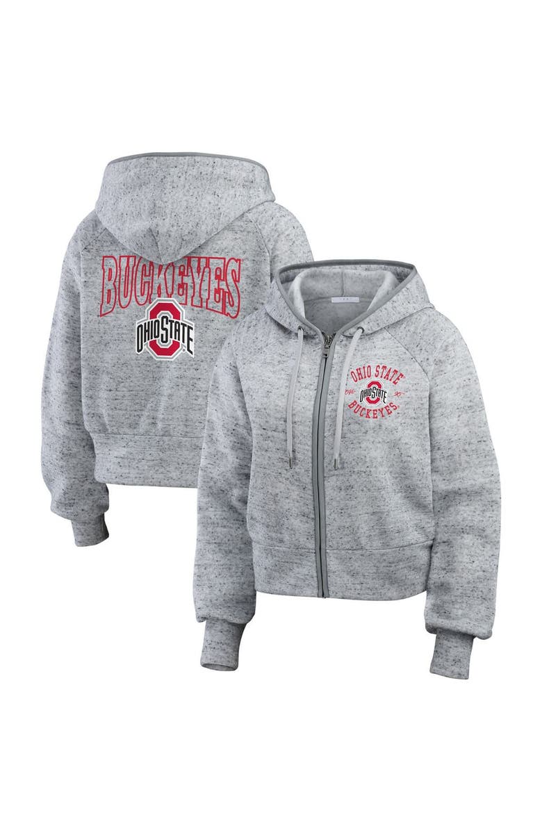 WEAR by Erin Andrews Women's WEAR by Erin Andrews Heather Gray Ohio State Buckeyes Wear Speckle Double-Hit Raglan Full-Zip Hoodie, Main, color,