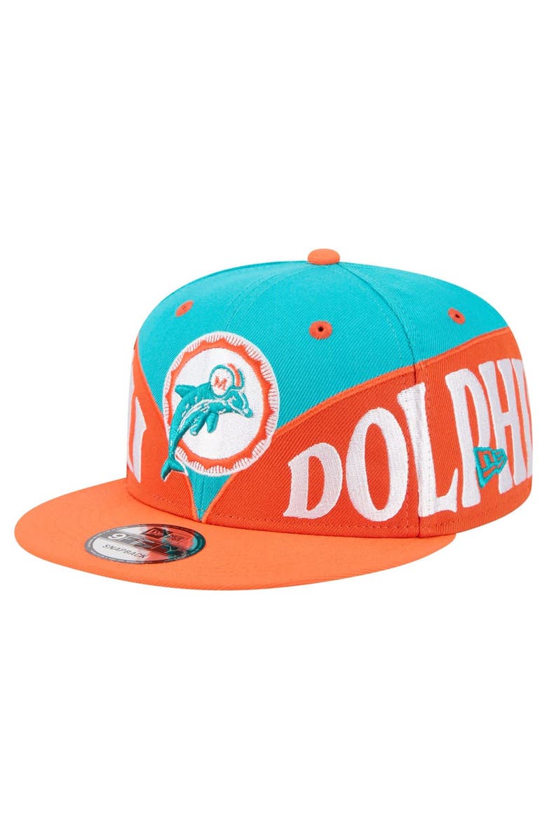 New Era Men's New Era  Aqua/Orange Miami Dolphins Split 9FIFTY Snapback Hat, Alternate, color, 