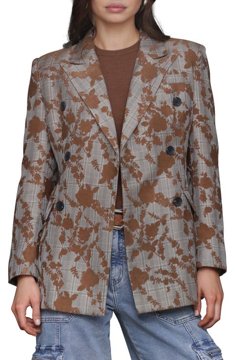 Plaid Floral Embroidered Blazer