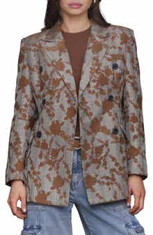 Avec Les Filles Plaid Floral Embroidered Blazer