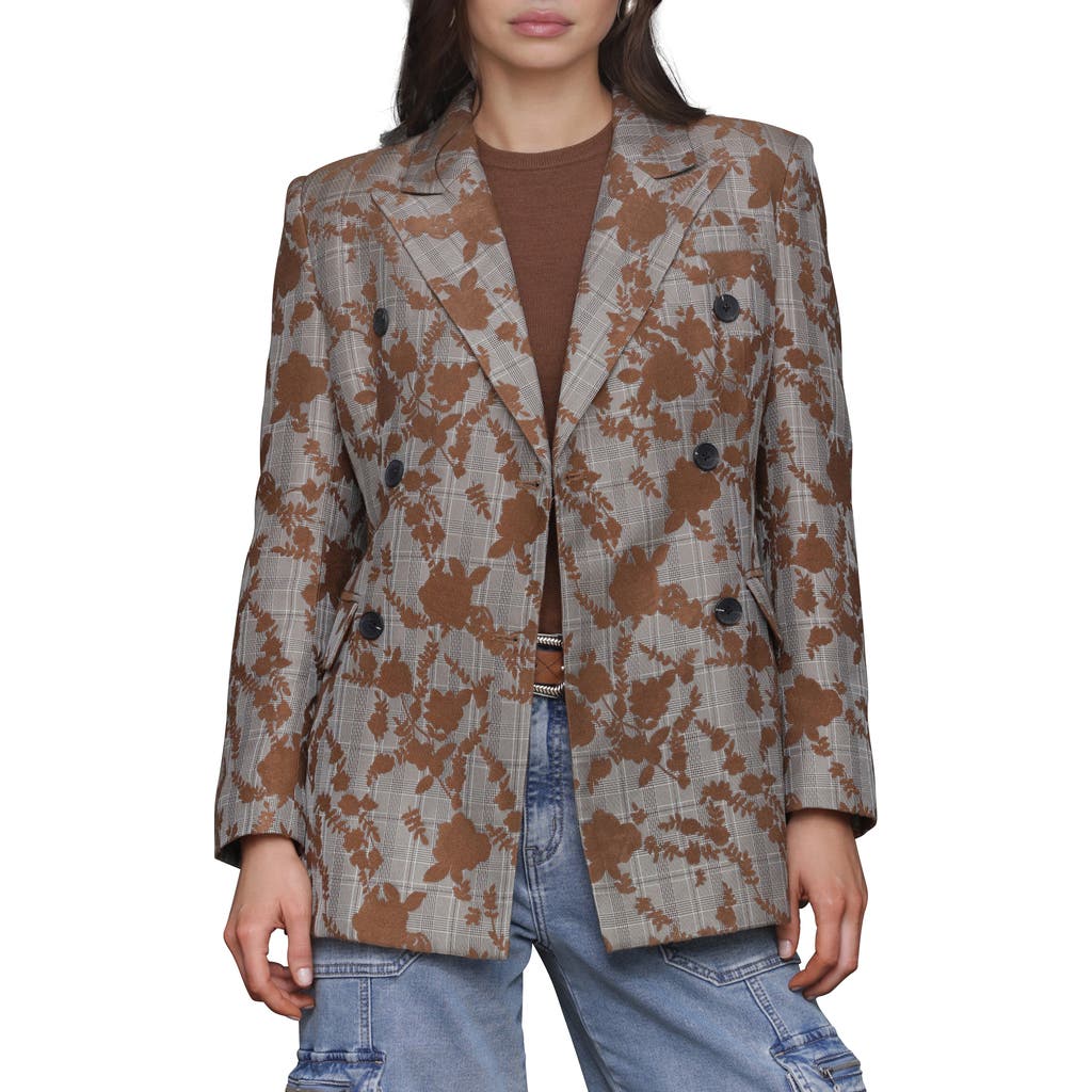 Avec Les Filles Plaid Floral Embroidered Blazer In Neutral