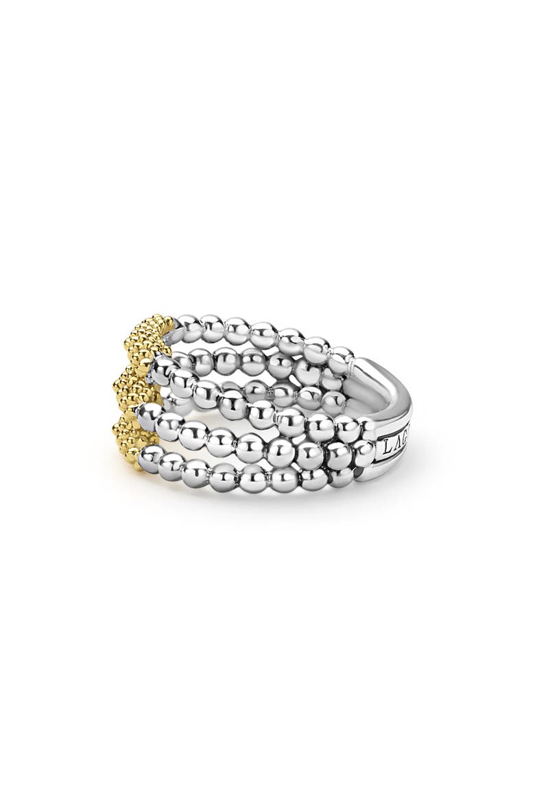 Two-Tone Caviar Three Row Ring, Alternate, color, GOLD