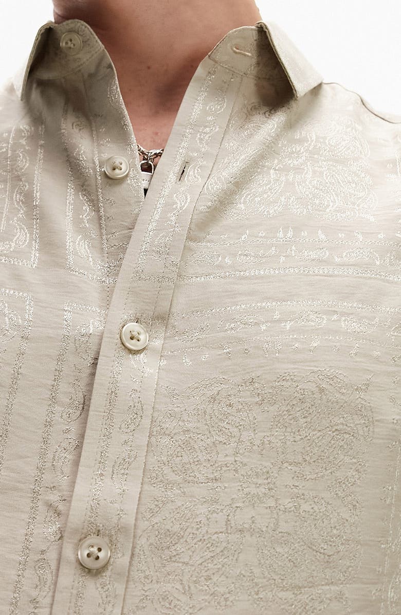 Topman Bandana Jacquard Button-Up Shirt, Alternate, color, 