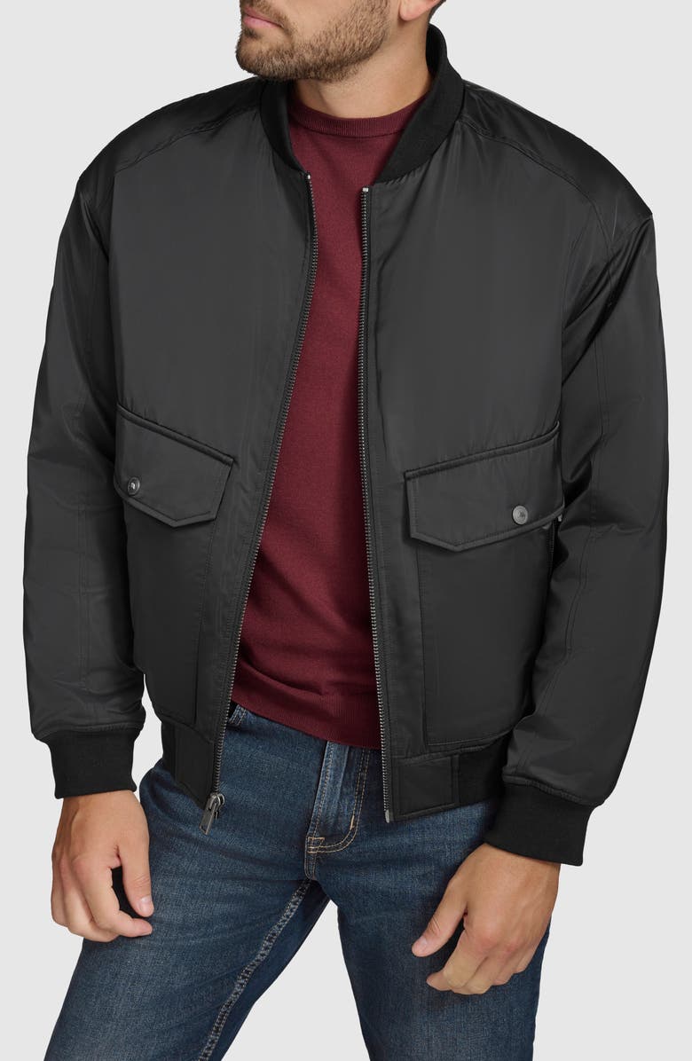 Andrew Marc Flight Satin Aviator Jacket with Removable Bib, Main, color, 