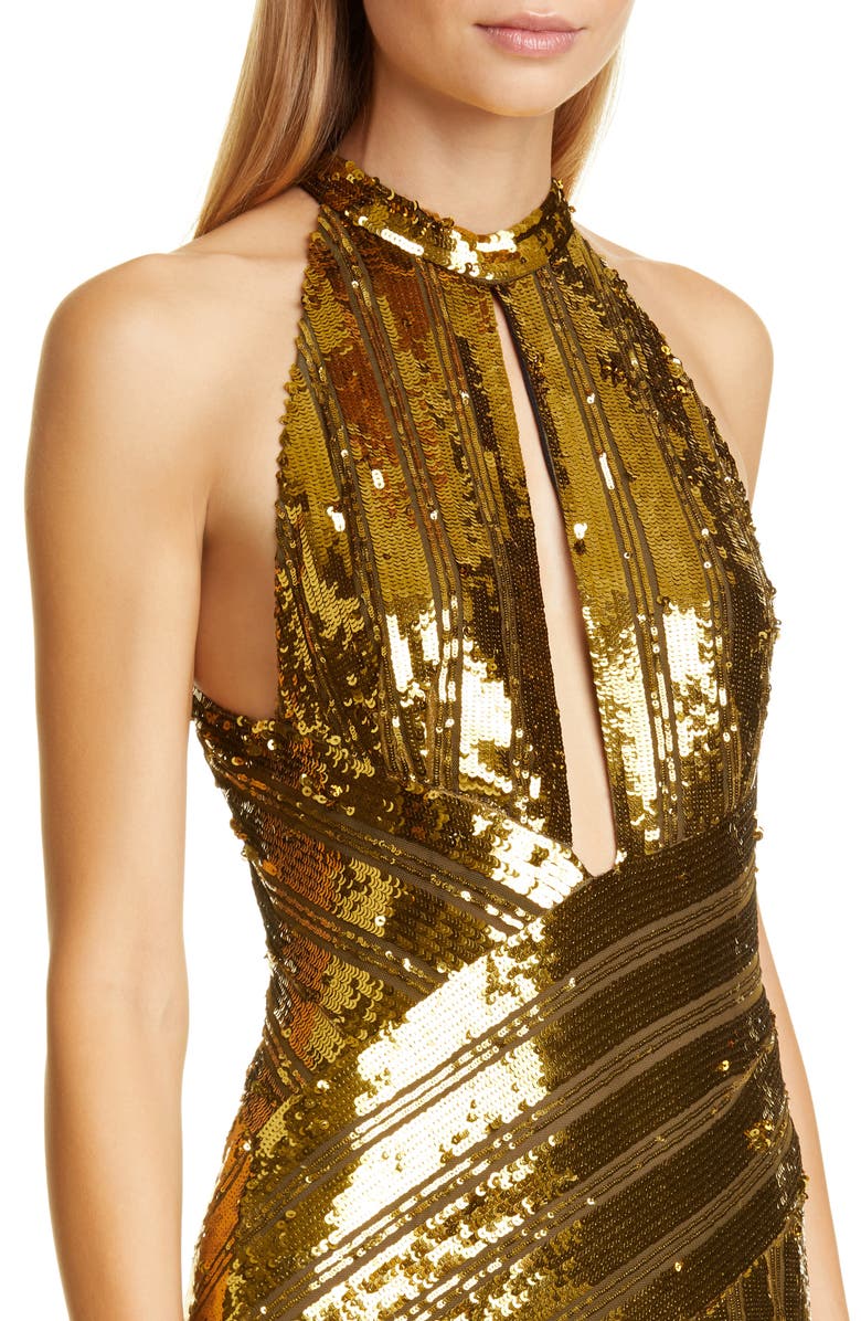 Galvan Peekaboo Cutout Sequin Halter Gown, Alternate, color, 