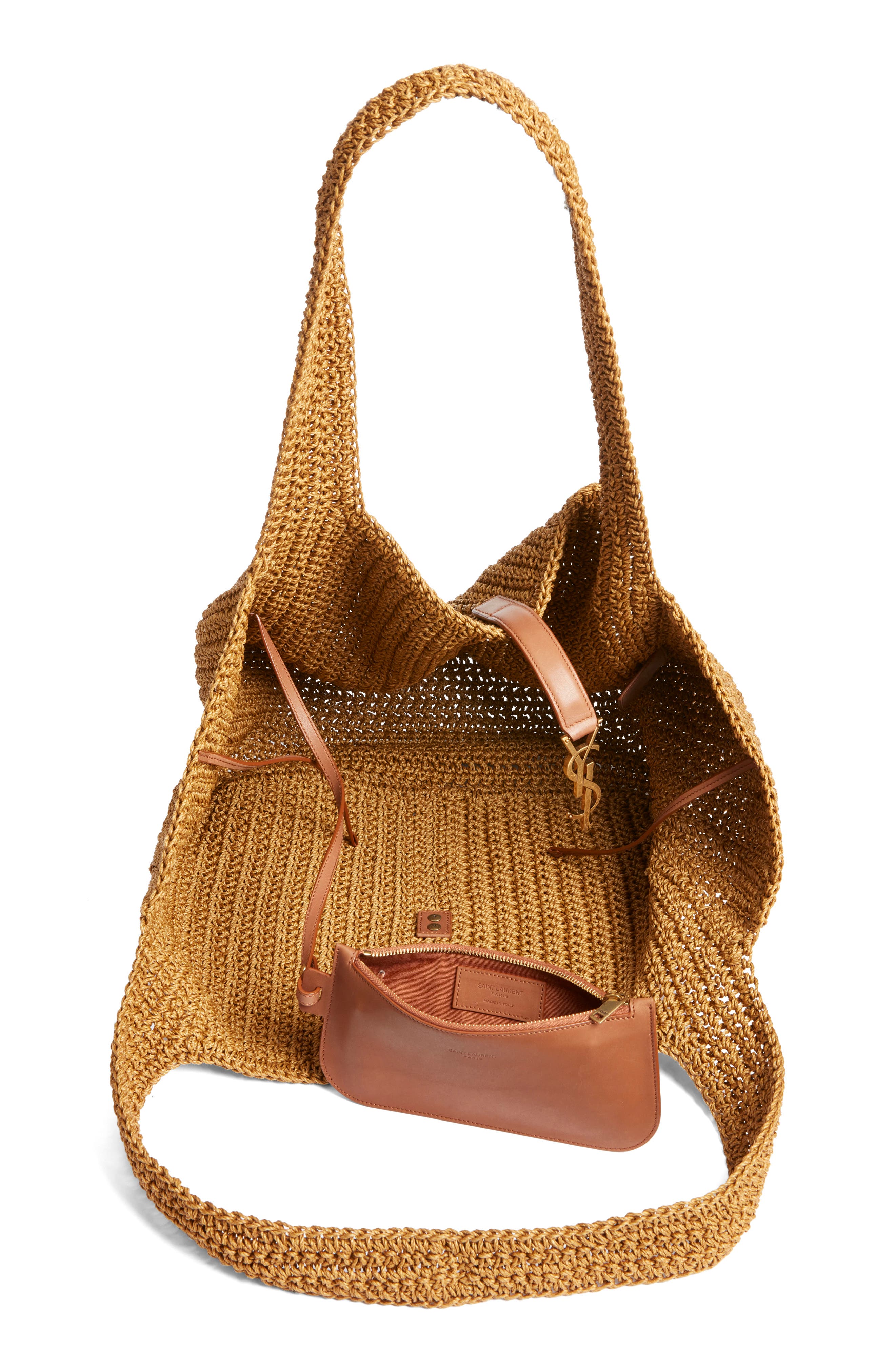 Saint Laurent Le 5 À Bea Woven Tote, Alternate, color, Natural Brown/ Brick