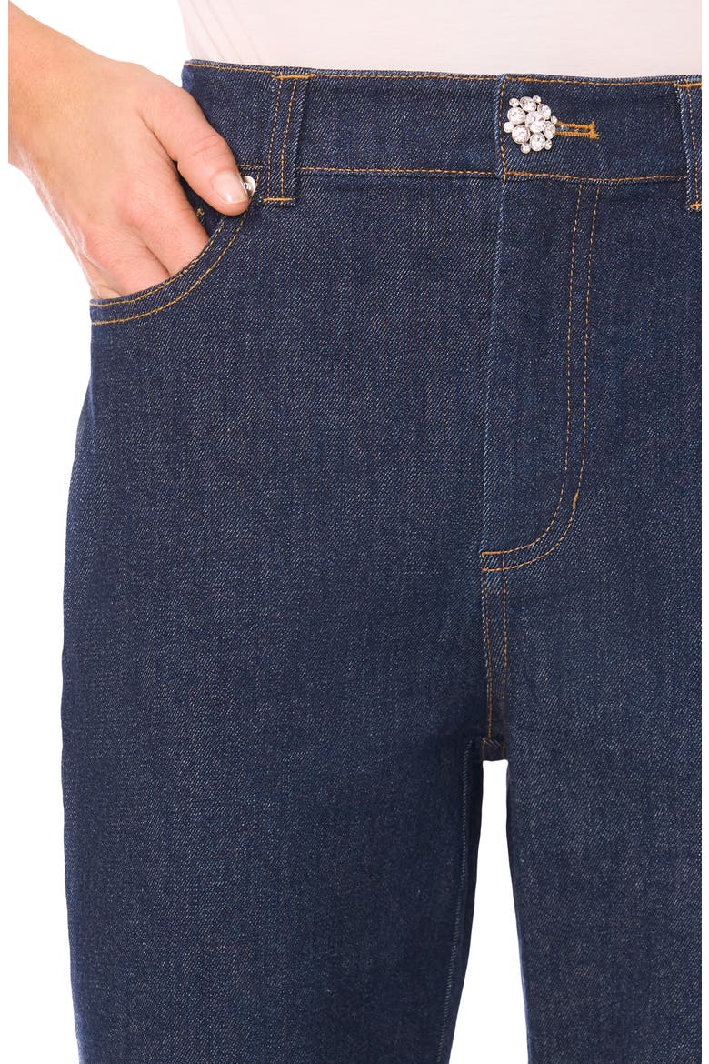 Rhinestone Bow Detail High Waist Crop Flare Jeans, Alternate, color, INDIGO NIGHT