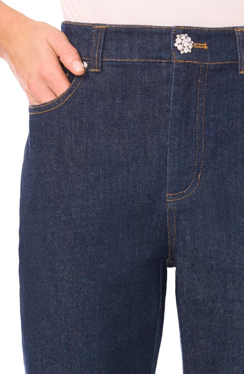 Cece Rhinestone Bow Detail High Waist Crop Flare Jeans In Blue