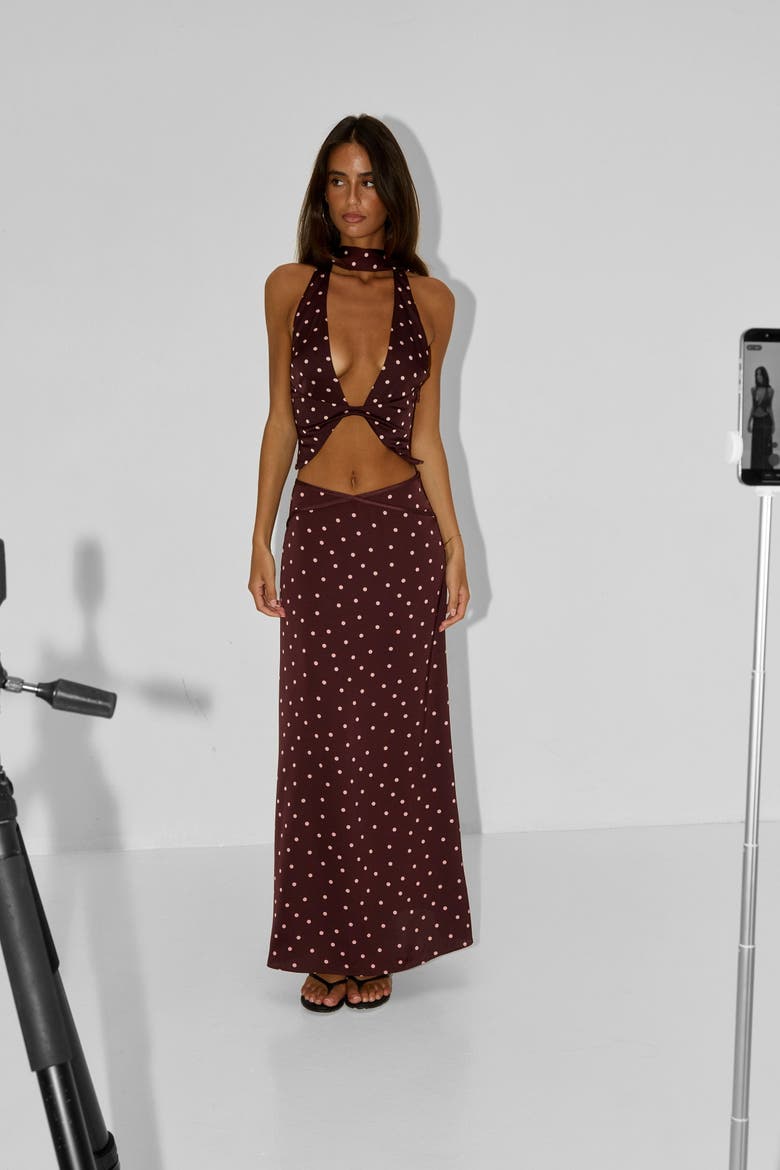 Cici Maxi Skirt, Alternate, color, Pink Polkadot