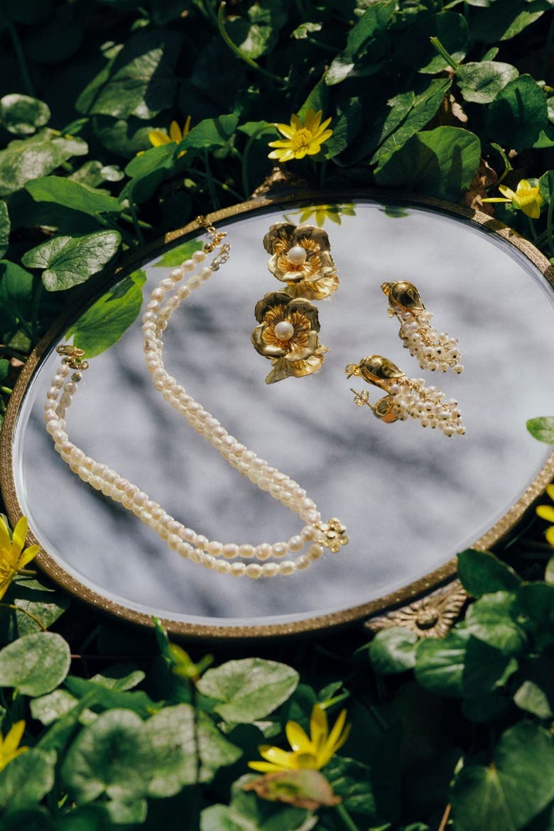 Bambi Pearl Floral Necklace, Alternate, color, Ivory